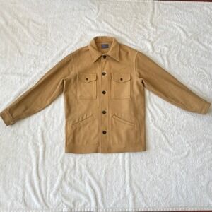Vintage Mens Pendleton Wool Cruiser Jacket Camel Tan Button Front Made in USA XL